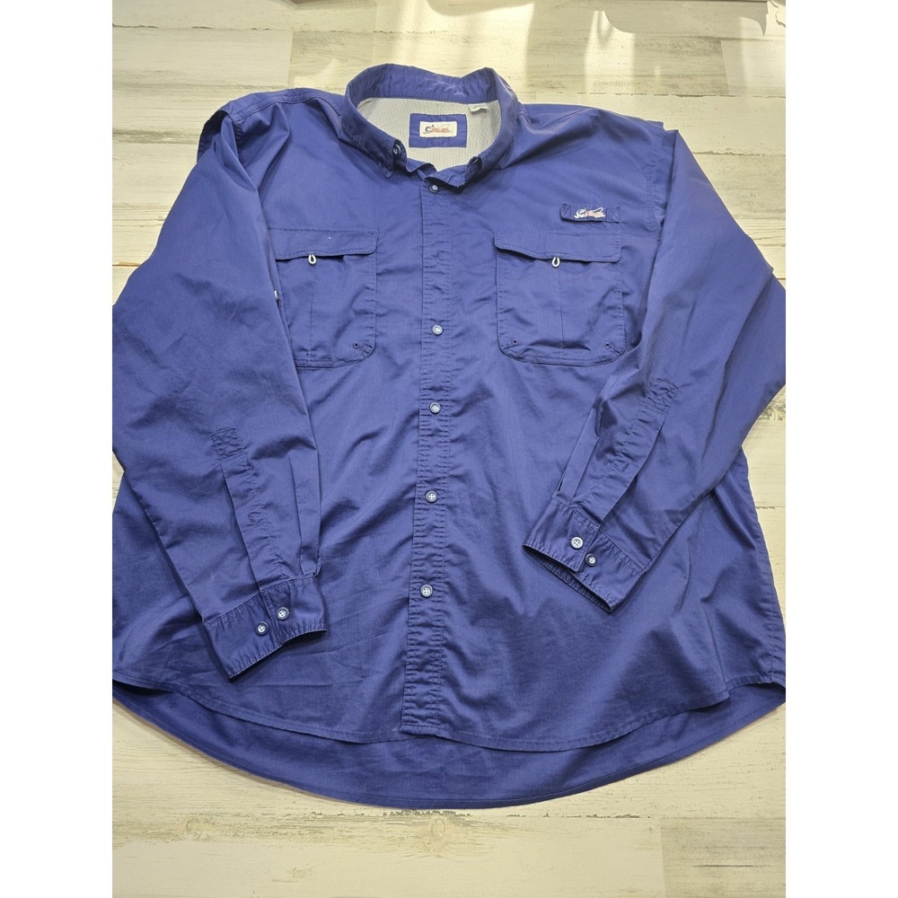 World Wide Sportsman Mens 3XL Blue‎ Long Sleeve Vented Fishing Shirt Button Up